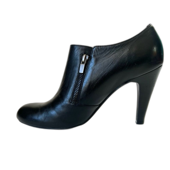Franco Sarto L-Sync Ankle Black Leather Zip Heeled Ankle Boots Bootie SZ 9 - Picture 1 of 15